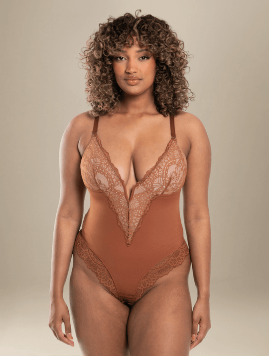 V-Neck Half Laced Bodysuit