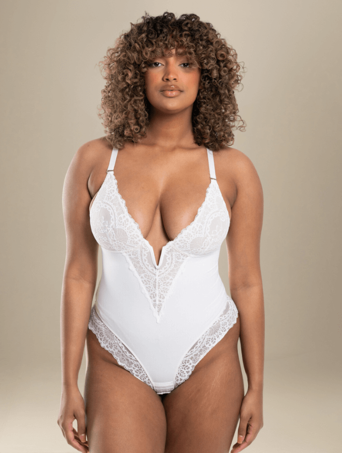 V-Neck Half Laced Bodysuit