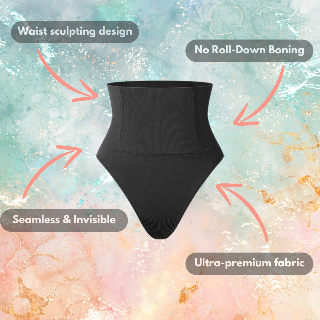 (1+1 FREE) Tummy Control Thong (Black + Beige)