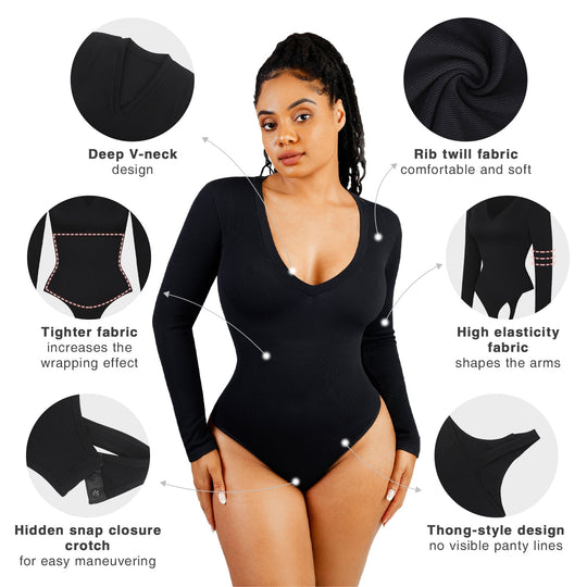 V-Neck Thong Bodysuit (Buy 1 Get 1 Free)